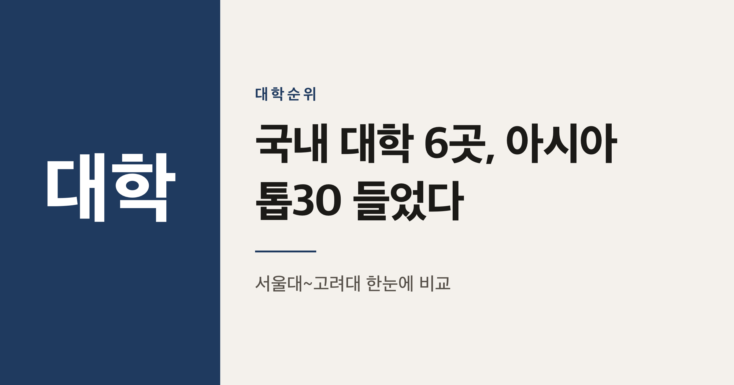 2026 THE 아시아대학 순위, 국내 6개 대학 톱30 총정리