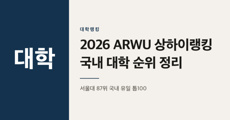 2026 ARWU 상하이랭킹 국내 대학 순위 정리
