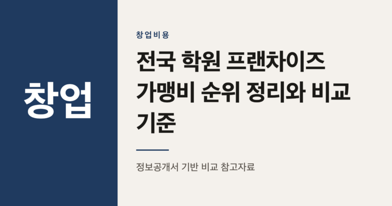 전국 학원 프랜차이즈 가맹비 순위 정리와 비교 기준